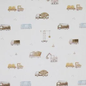 Cotton Poplin Digital Print - Construction Vehicles Beige