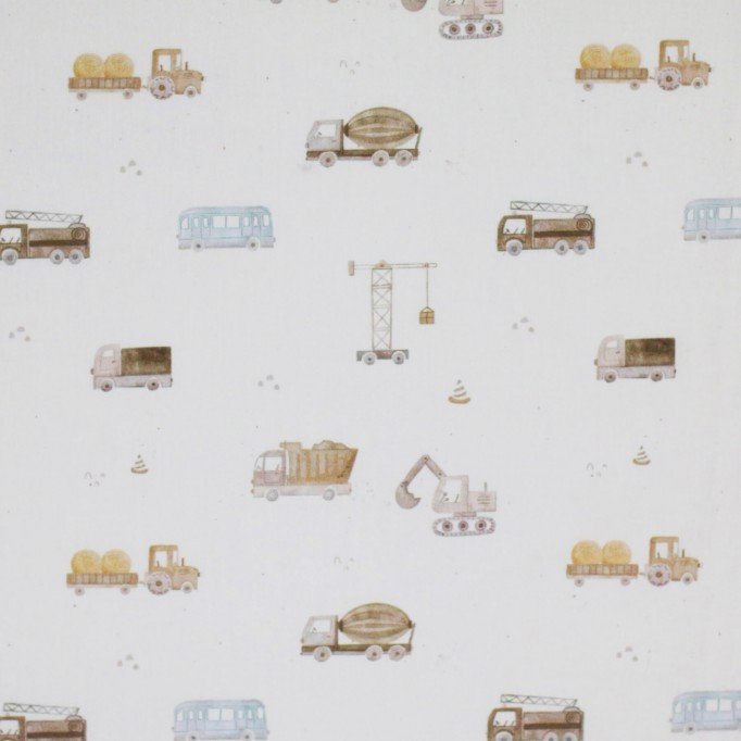 Cotton Poplin Digital Print - Construction Vehicles Beige - (Cotton Poplin Printed)