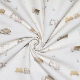 Cotton Poplin Digital Print - Construction Vehicles Beige Cotton Poplin Digital Print - Construction Vehicles Beige