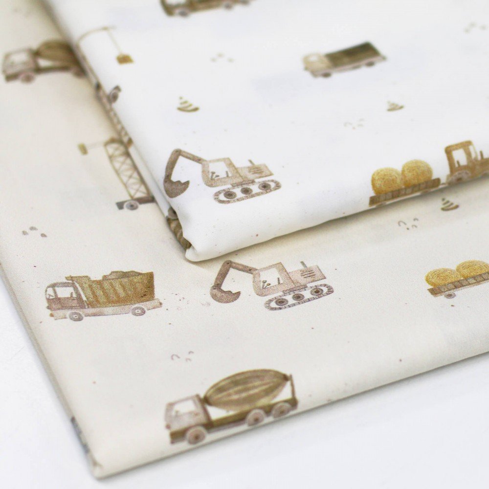 Cotton Poplin Digital Print - Construction Vehicles Beige Cotton Poplin Digital Print - Construction Vehicles Beige - (Cotton Poplin Printed)