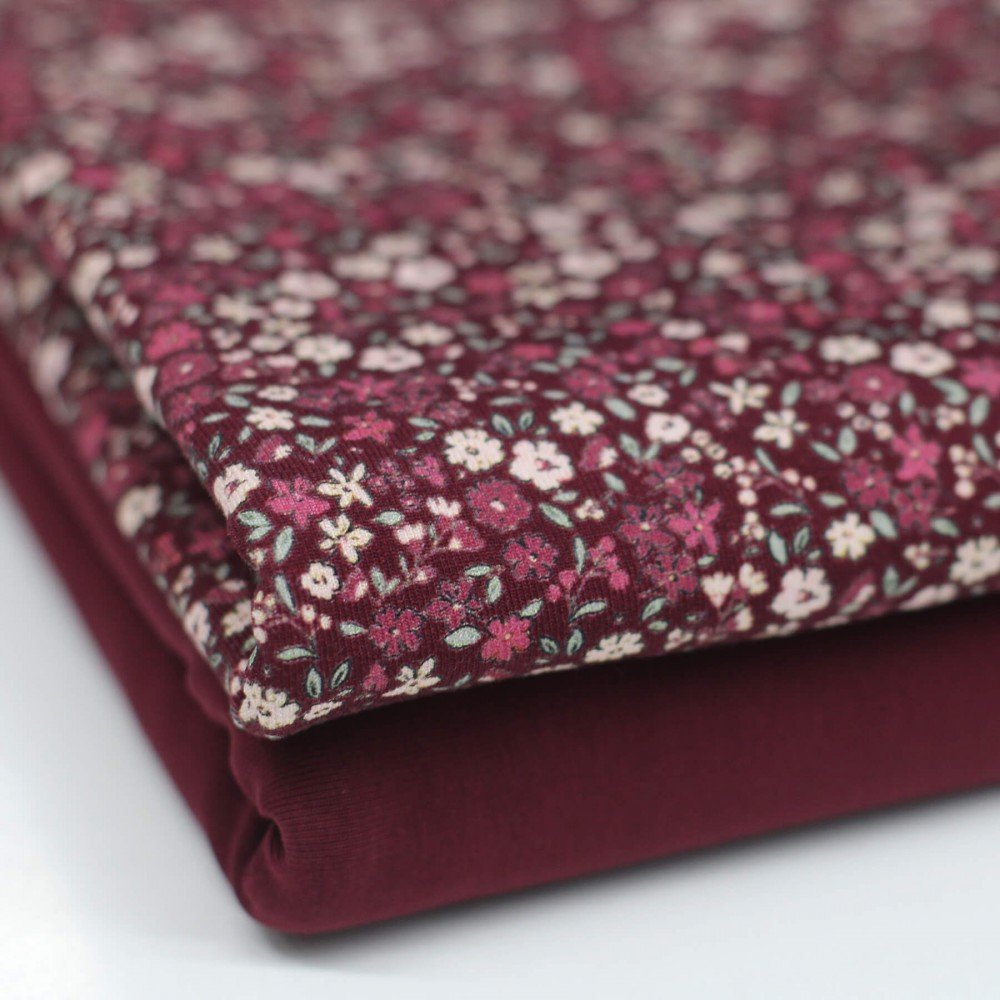 Bomuldjersey Digital Print - Smuk Blomst Bordeaux
