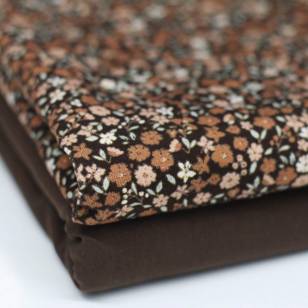 Bomuldjersey Digital Print - Smuk Blomst Brun
