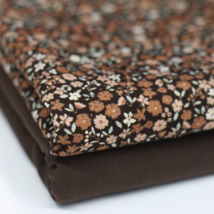 Baumwolljersey Digital - Hübsche Blume Braun Baumwolljersey Digital - Hübsche Blume Braun - (Baumwolljersey Digitaldruck)