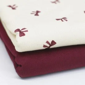 Tessuto Jersey Di Cotone Costine - Fiocco Bordeaux Tessuto Jersey Di Cotone Costine - Fiocco Bordeaux