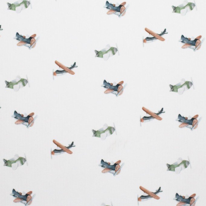 Rippstrick Jersey Stoff - Spielzeugflugzeug Rippstrick Jersey Stoff - Spielzeugflugzeug - (Jersey Stoffe)