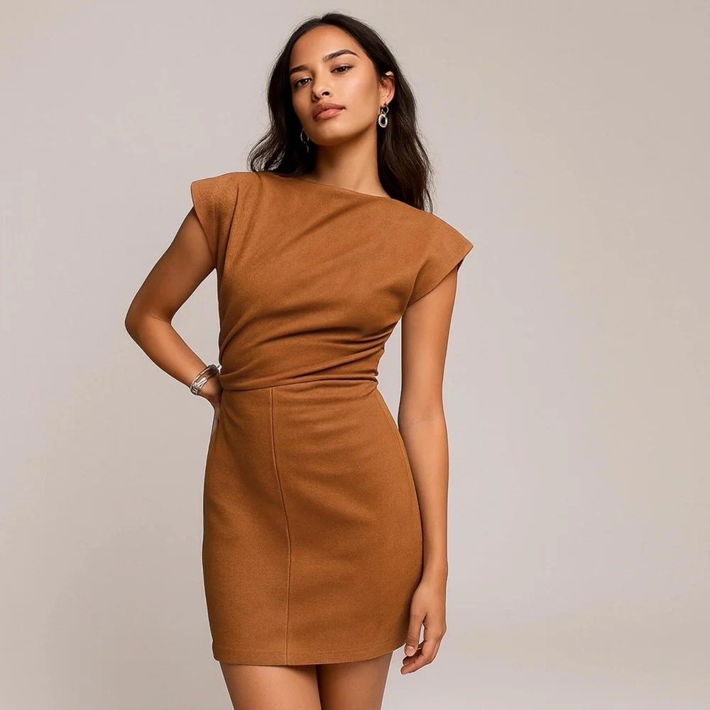 Tessuto Scuba Di Scamosciato Jersey Cognac