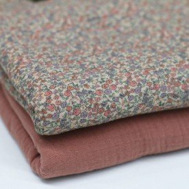 Tessuto Doppia Garza Stampa Digitale - Bel Fiore Argilla Rosa