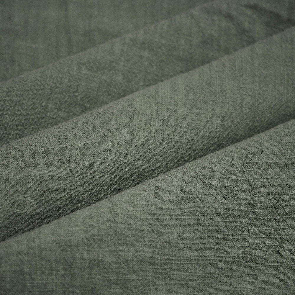 Tessuto Di Lino Stone Washed (Struttura Slub) Verde Militare