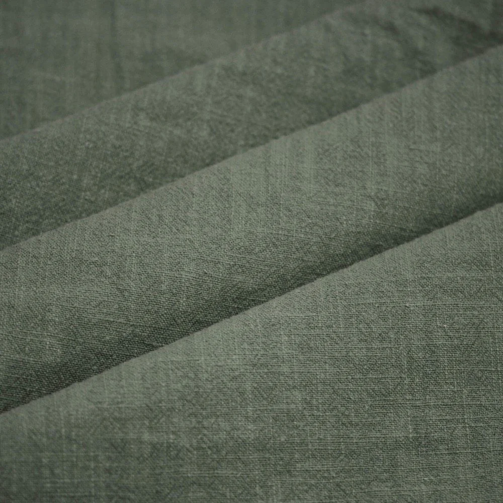 Tessuto Di Lino Stone Washed (Struttura Slub) Verde Militare