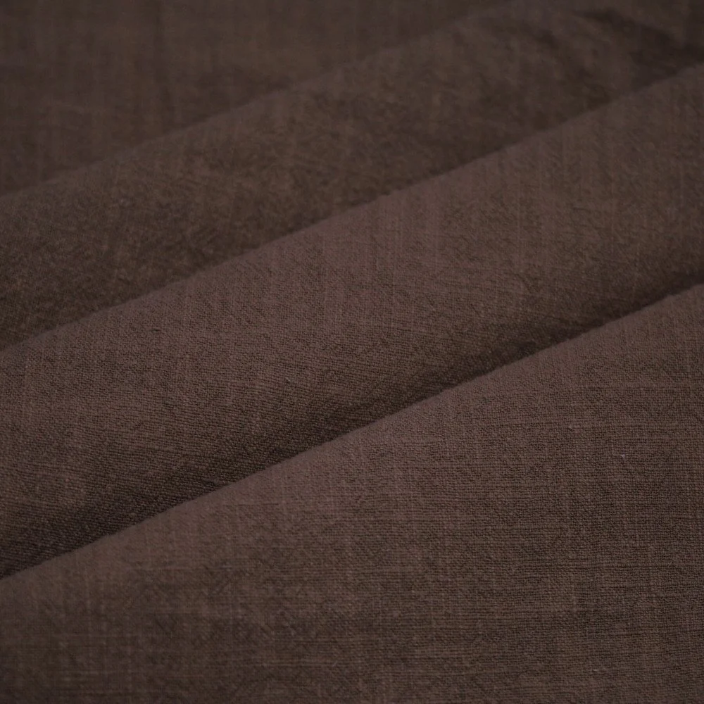 Tessuto Di Lino Stone Washed (Struttura Slub) Marrone Cioccolato