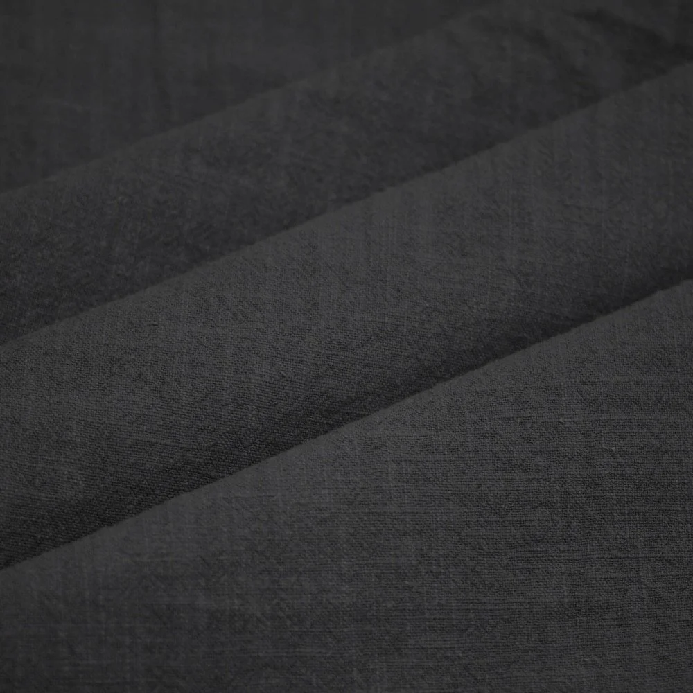 Tessuto Di Lino Stone Washed (Struttura Slub) Nero