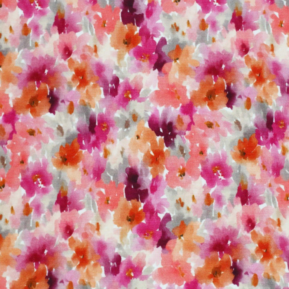 Bambusjersey Digital Mønstre - Sløret Blomst Fuchsia Orange Bambusjersey Digital Mønstre - Sløret Blomst Fuchsia Orange