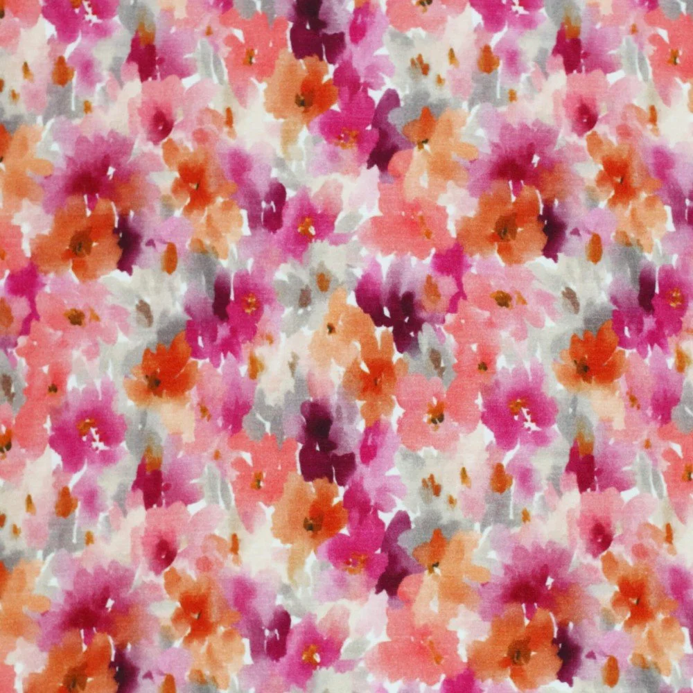 Digitale Print Bamboe Jersey - Vervaagde Bloem Fuchsia Oranje Digitale Print Bamboe Jersey - Vervaagde Bloem Fuchsia Oranje