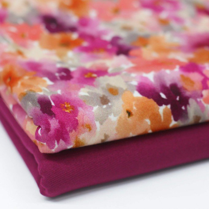 Bambusjersey Digital Mønstre - Sløret Blomst Fuchsia Orange - (Jerseystoffer Print)