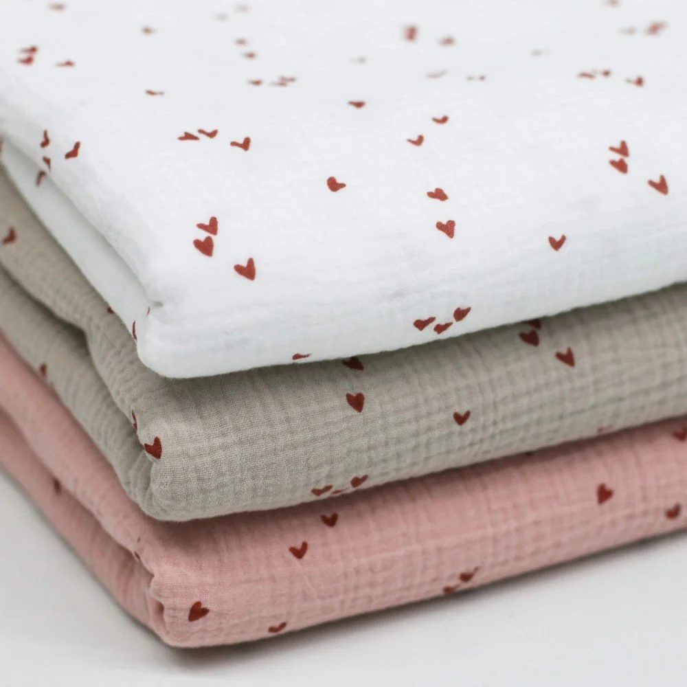Double Gauze Fabric Printed - Irregular Hearts Beige - (Fabric Outlet)