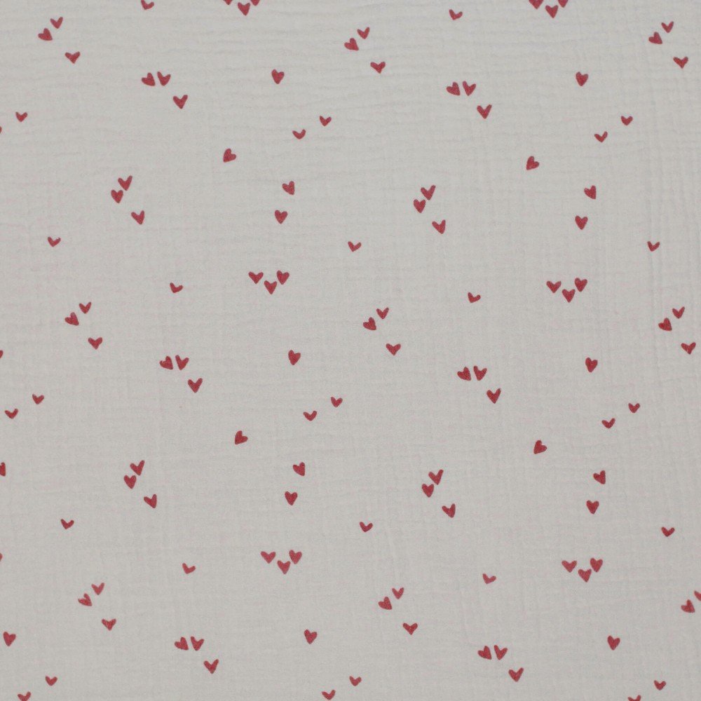 Baby Musselin Stof Muster - Uregelmæssig Hjerter Beige