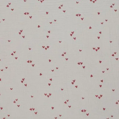 Baby Musselin Stof Muster - Uregelmæssig Hjerter Beige Baby Musselin Stof Muster - Uregelmæssig Hjerter Beige