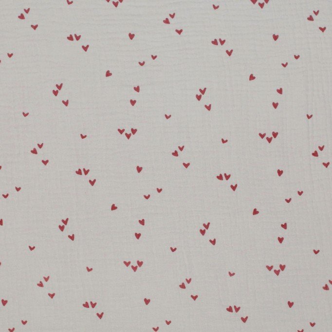 Baumwoll Musselin Stoff Bedruckt - Unregelmäßiges Herzen Beige - (Stoffe Outlet)