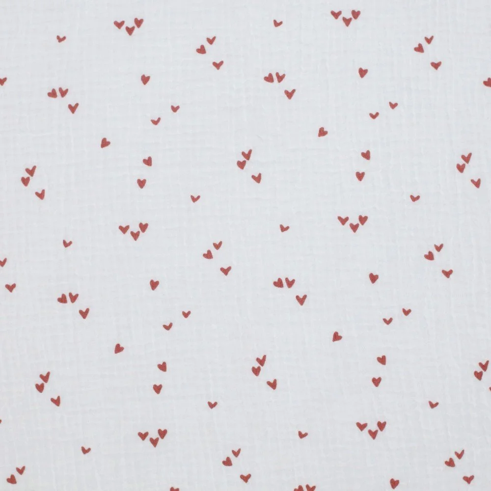 Double Gauze Fabric Printed - Irregular Hearts Ecru Double Gauze Fabric Printed - Irregular Hearts Ecru