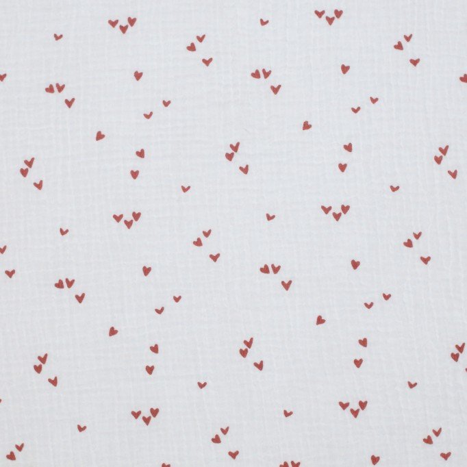 Baumwoll Musselin Stoff Bedruckt - Unregelmäßiges Herzen Ecru Baumwoll Musselin Stoff Bedruckt - Unregelmäßiges Herzen Ecru - (Stoffe Outlet)