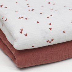 Double Gauze Fabric Printed - Irregular Hearts Ecru