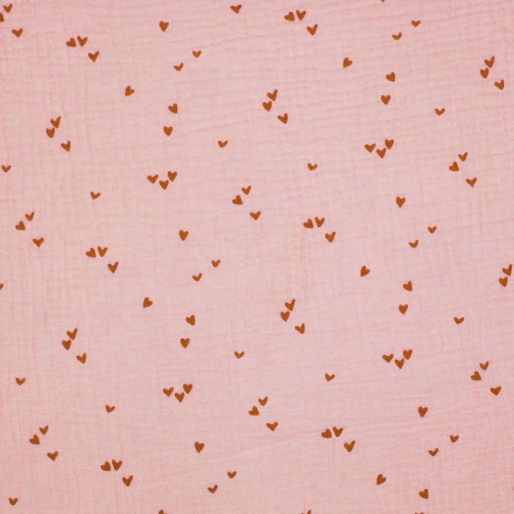 Baby Musselin Stof Muster - Uregelmæssig Hjerter Nude Pink
