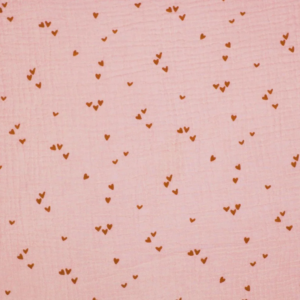 Double Gauze Fabric Printed - Irregular Hearts Nude Pink Double Gauze Fabric Printed - Irregular Hearts Nude Pink