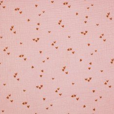 Baumwoll Musselin Stoff Bedruckt - Unregelmäßiges Herzen Nude Rosa