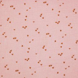 Baumwoll Musselin Stoff Bedruckt - Unregelmäßiges Herzen Nude Rosa