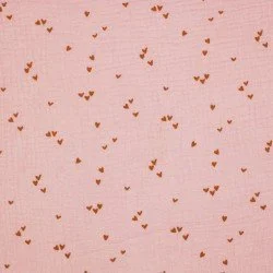 Baumwoll Musselin Stoff Bedruckt - Unregelmäßiges Herzen Nude Rosa