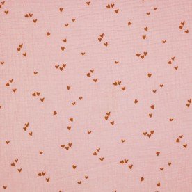 Double Gauze Fabric Printed - Irregular Hearts Nude Pink