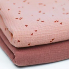 Baumwoll Musselin Stoff Bedruckt - Unregelmäßiges Herzen Nude Rosa