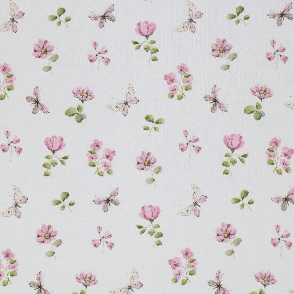 Bomuldjersey Digital Print - Sommerfuglehaven Gammel Pink