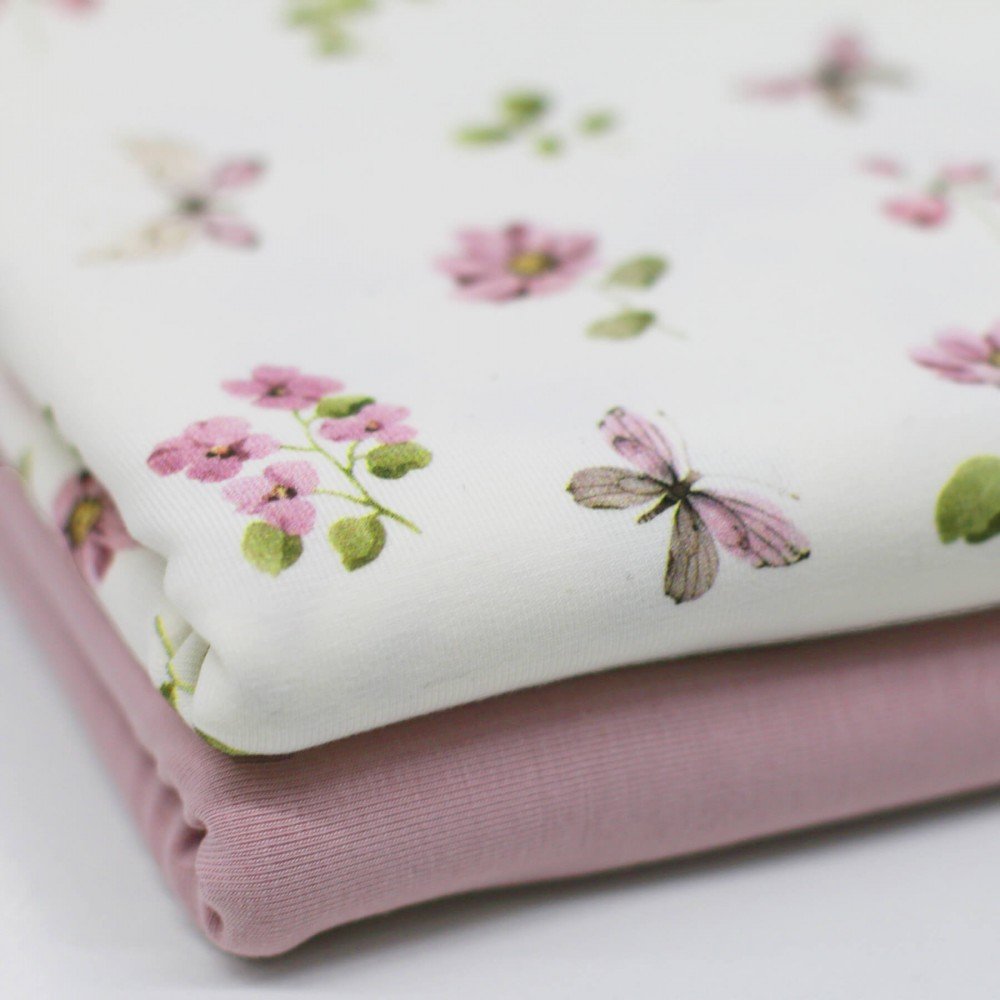 Bomuldjersey Digital Print - Sommerfuglehaven Gammel Pink