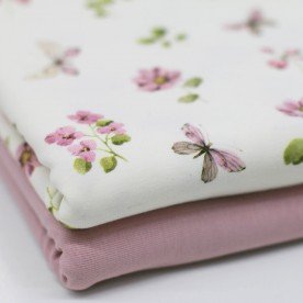 Jersey Cotton Fabric Digital Print - Butterfly Garden Old Pink Jersey Cotton Fabric Digital Print - Butterfly Garden Old Pink