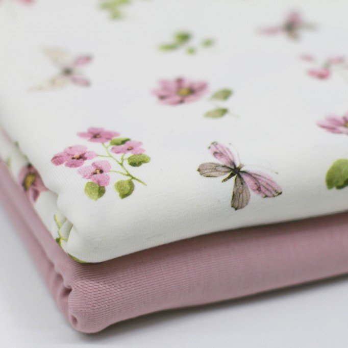 Jersey Cotton Fabric Digital Print - Butterfly Garden Old Pink Jersey Cotton Fabric Digital Print - Butterfly Garden Old Pink - (Jersey Cotton Fabric Digital Print)