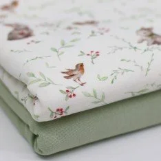 Jersey Di Cotone Stampa Digitale - Pettirosso Con Coniglio Jersey Di Cotone Stampa Digitale - Pettirosso Con Coniglio