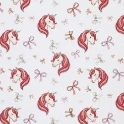 Jersey Coton Impression Numérique - Licorne Avec Nœuds Écru