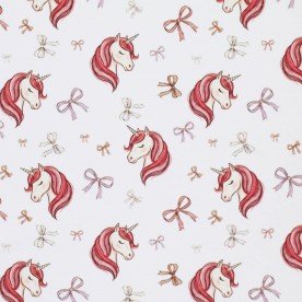 Jersey Coton Impression Numérique - Licorne Avec Nœuds Écru