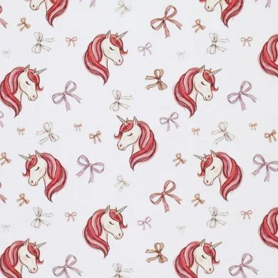 Baumwolljersey Digital - Einhorn Mit Schleifen Ecru