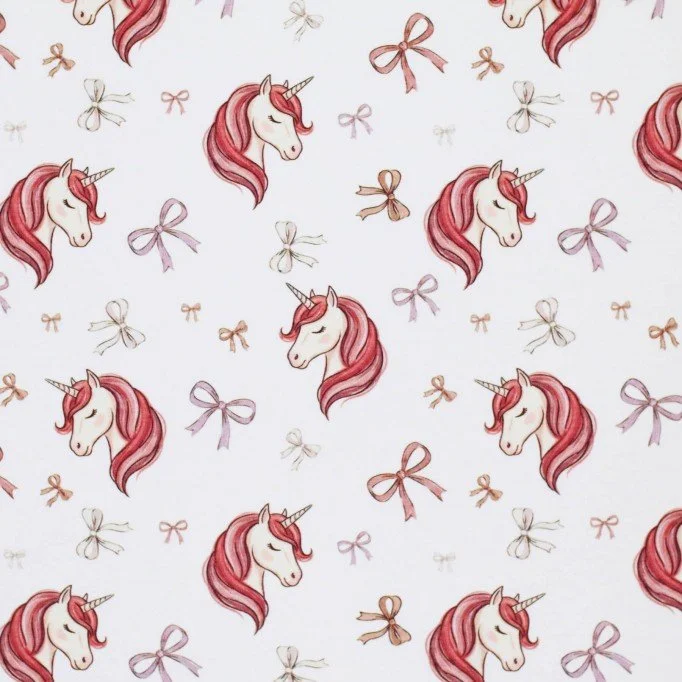 Jersey Coton Impression Numérique - Licorne Avec Nœuds Écru - (Jersey Coton Impression Numérique)