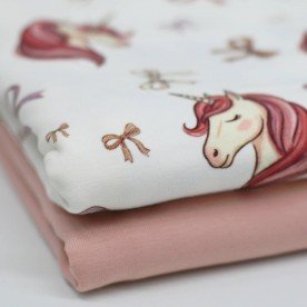 Jersey Coton Impression Numérique - Licorne Avec Nœuds Écru