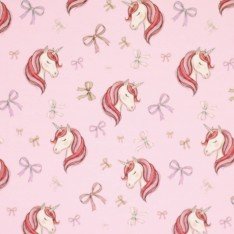 Baumwolljersey Digital - Einhorn Mit Schleifen Rosa
