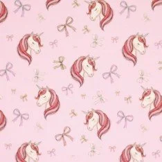 Jersey Coton Impression Numérique - Licorne Avec Nœuds Rose Jersey Coton Impression Numérique - Licorne Avec Nœuds Rose
