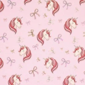 Baumwolljersey Digital - Einhorn Mit Schleifen Rosa