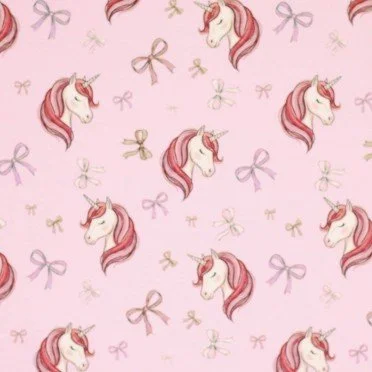 Jersey Coton Impression Numérique - Licorne Avec Nœuds Rose - (Jersey Coton Impression Numérique)