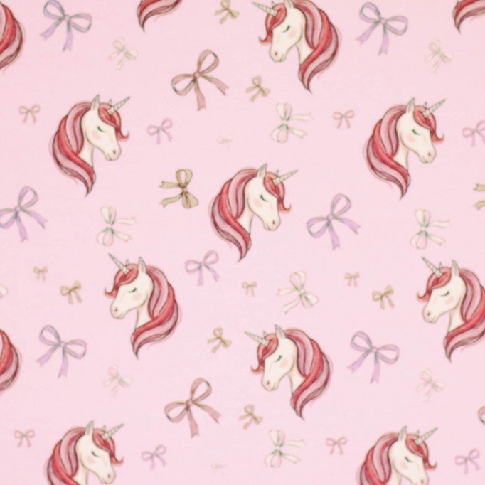 Baumwolljersey Digital - Einhorn Mit Schleifen Rosa - (Baumwolljersey Digitaldruck)