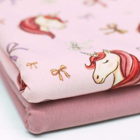 Jersey Coton Impression Numérique - Licorne Avec Nœuds Rose