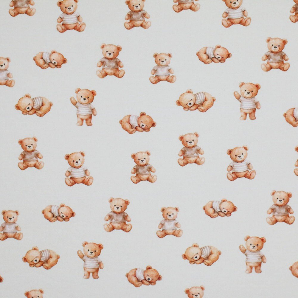 Bomuldjersey Digital Print - Sovende Teddybjørne Beige