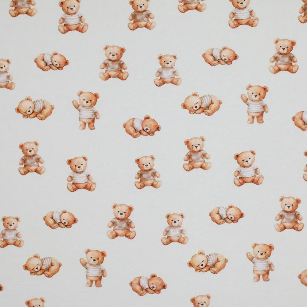 Jersey Katoen Digitale Print - Slapende Teddybeer Beige